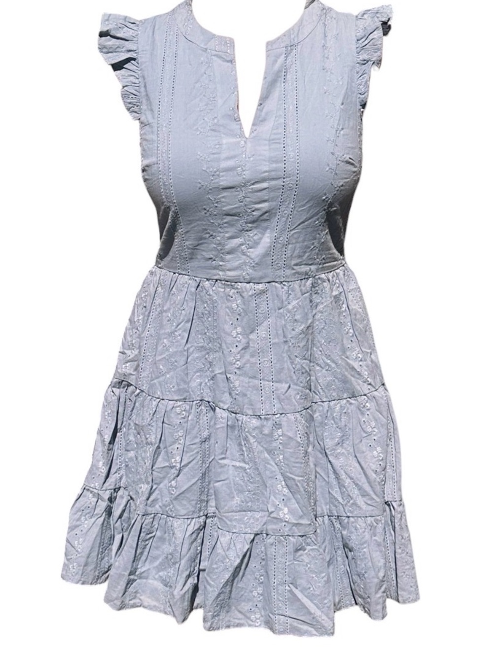 Laundry By Shelli Segal Light Blue Eyelet Tiered Mini Dress